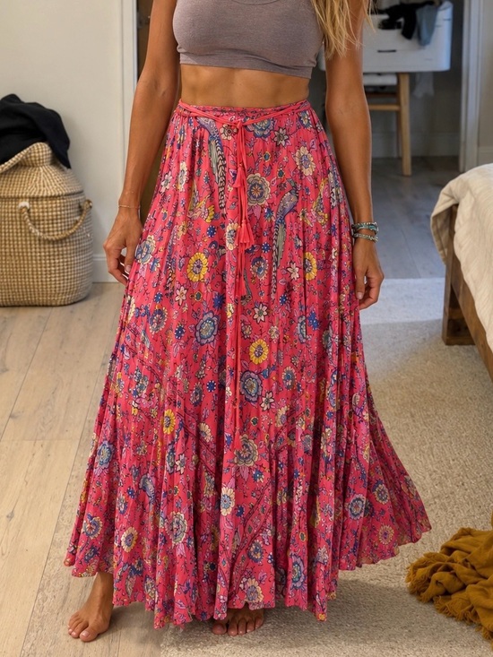 Spell Dresses & Skirts - Spell Pink Floral Maxi Skirt with Tassel Waist